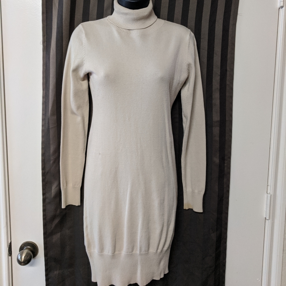 Say What Cream turtleneck long sleeve dress
